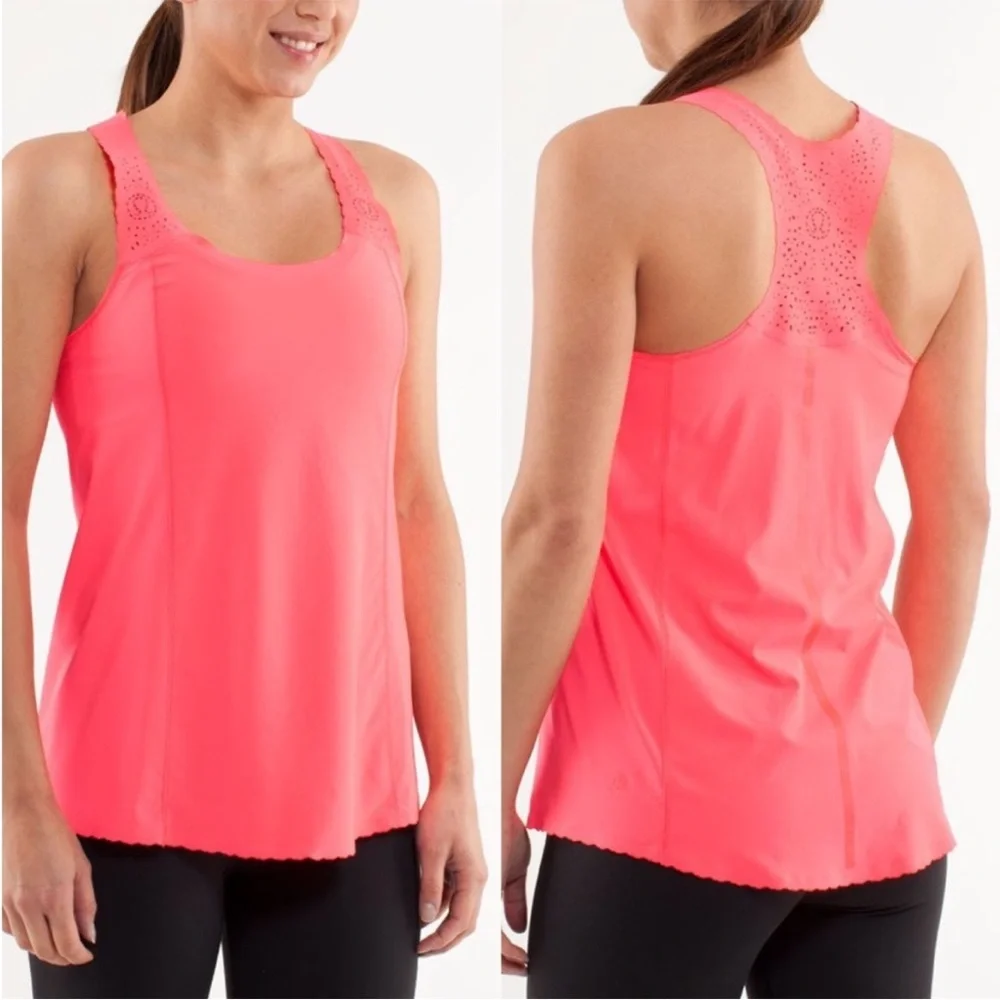 🌱5/$25🌱 Lululemon | Neon Coral Pink Racerback Tank Top | Run a Marathon Singlet